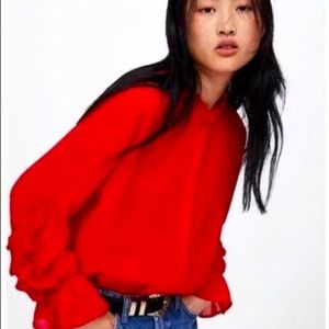 Zara Red Ruffle Blouse S